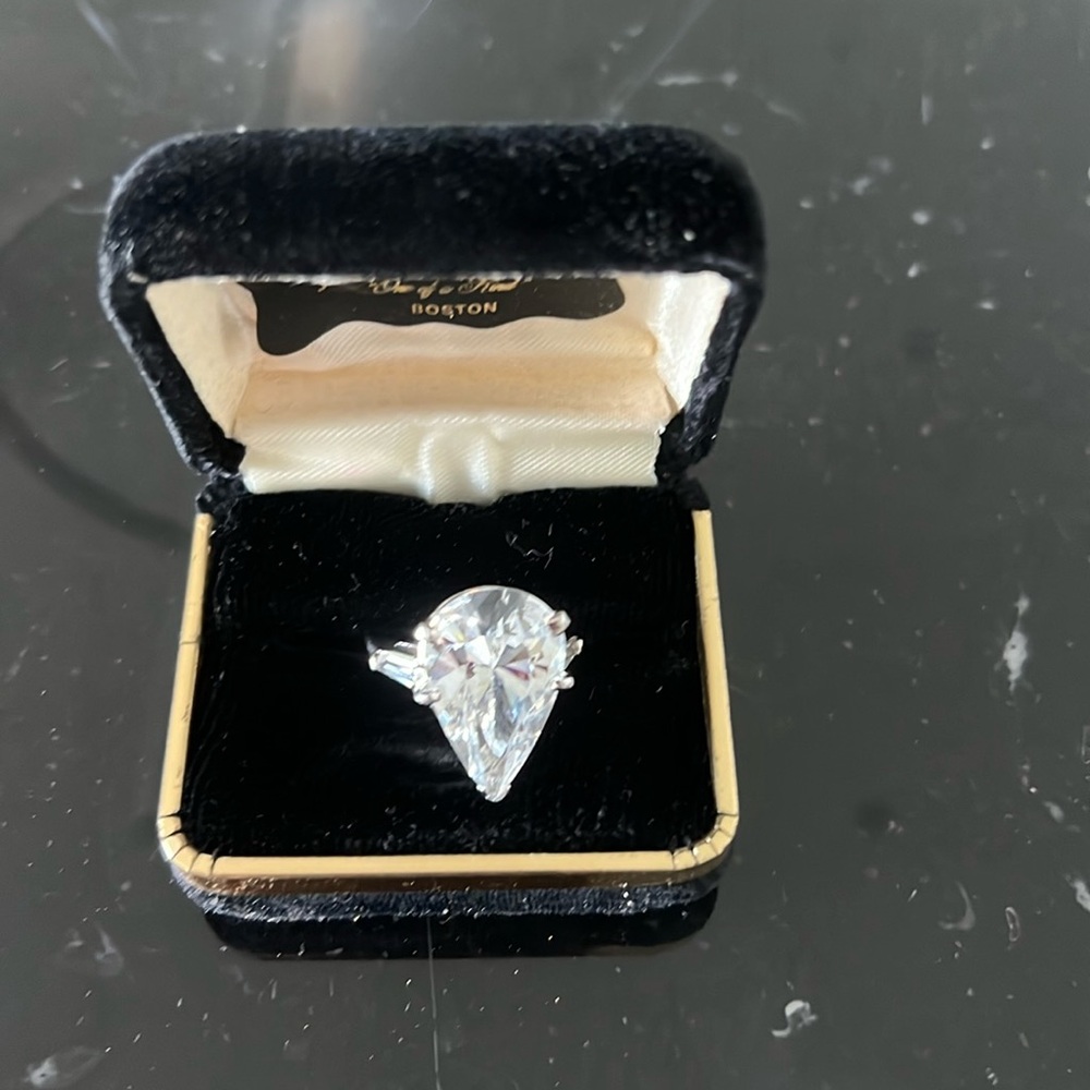 Very large (10+carats)manufactured pear shaped diamond ring